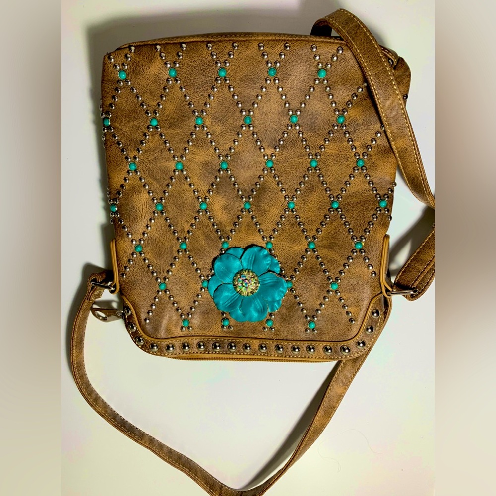 Blazin Roxx Cross-body Brown Bag with Turquoise Accents